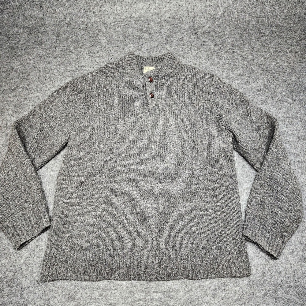 LL Bean Mens Lambswool Ragg Wool Henley Pullover Sweater Gray Large - Picture 2 of 8